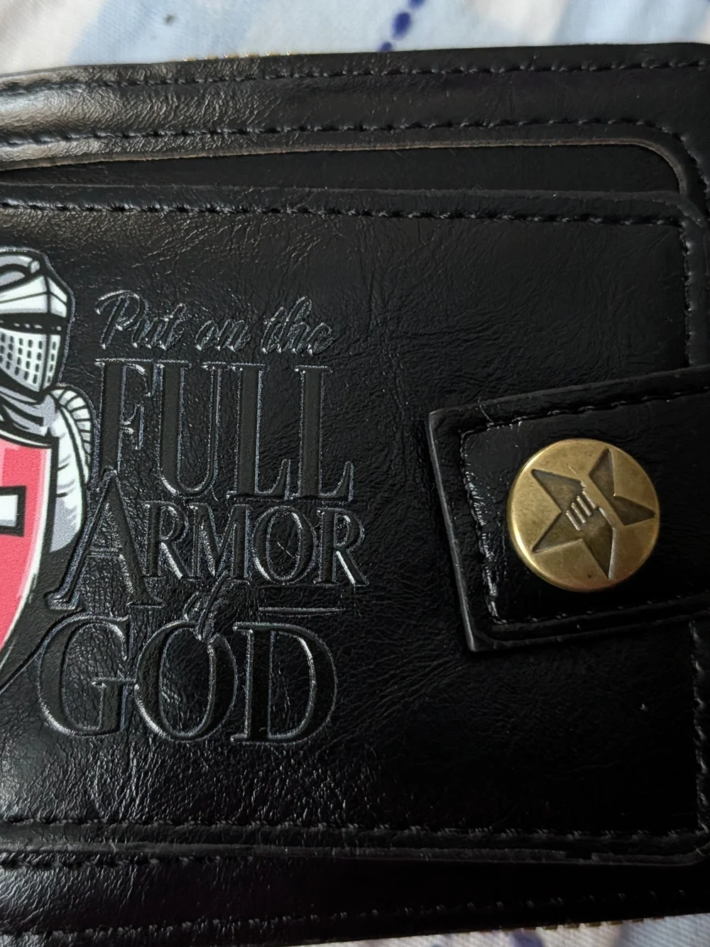 Source Unknown Black Leather Key & Card Holder with Red Shield Cross